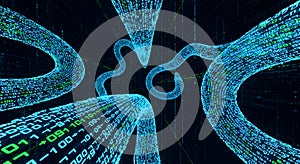 Abstract Data Stream Binary Code Flowing Through Digital Tubes in Cyber Space.