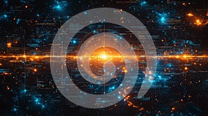 Abstract data stream. Digital network glow. Glowing information flow. Futuristic system background. Code structure. Cyber space