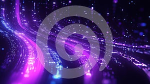 Abstract Data Stream of Information and Technology with Purple and Blue Light Effects in Motion