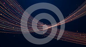 Abstract Data Stream Lines, Glowing Lines, Dark Background, Digital Design