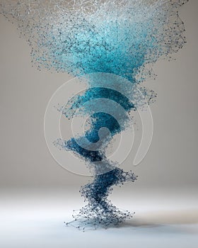 Abstract data stream made of blue network particles forming dynamic AI connection structure