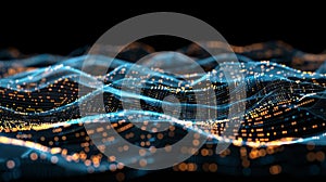 Abstract Data Stream Visualisation With Glowing Dots And Wavy Lines