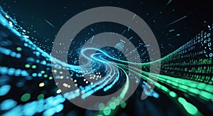 Abstract Data Stream Visualization. Binary Code and Luminous Particle Flow.