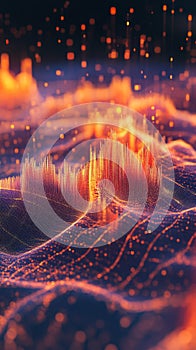 Abstract Data Visualization Background with Vibrant Orange and Blue Colors and Dynamic Wave Patterns