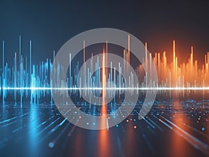 Abstract Data Visualization with Blue and Orange Glowing Lines on a Dark Background.