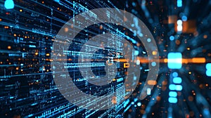 Abstract data visualization of blue and orange lights