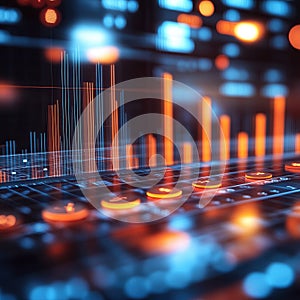 Abstract Data Visualization with Bright Neon Colored Chart Elements