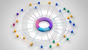 Abstract Data Visualization: Colorful 3D Network Chart with Interconnected Nodes and Radial Structure