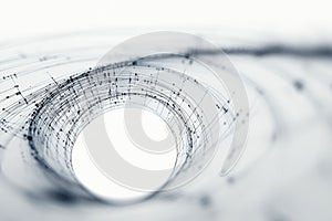 Abstract Data Visualization with Connecting Lines and Nodes Network Tunnel