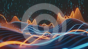 Abstract data visualization with dynamic glowing lines representing financial analytics