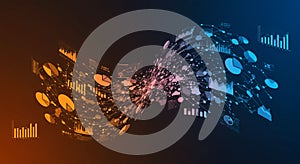 Abstract data visualization featuring interconnected networks and nodes flowing in