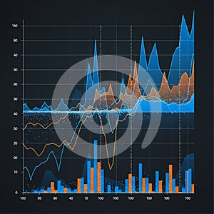 Abstract data visualization featuring a multi-layered graph on a dark background.