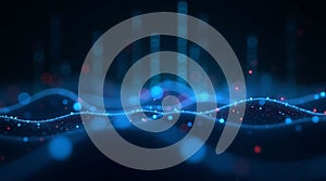 Abstract Data Visualization of Glowing Blue Waves and Bokeh Lights for Modern Technology and Scientific Presentations