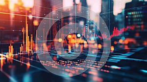 Abstract data visualization with glowing charts and graphs