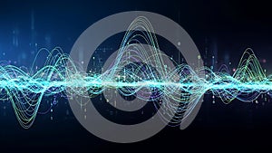 Abstract Data Visualization with Glowing Lines and Binary Code