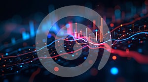 Abstract Data Visualization with Glowing Lines and Charts Representing Complex Information Systems and Technological Advancement