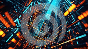 Abstract data visualization with glowing lines