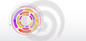 Abstract data visualization on a gray-white background. Sorting transformation of information. Multicolored rings and binary code