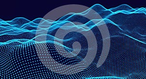 Abstract Data Visualization Landscape with Blue Dots Digital Terrain Technology