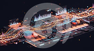 Abstract Data Visualization with Neon Lines and Glowing Points