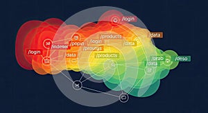 Abstract Data Visualization Network with Gradient Colors on Dark Background
