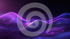 Abstract data waves flowing with glowing particles network