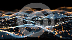 Abstract Data Waves Visualization With Golden Lights