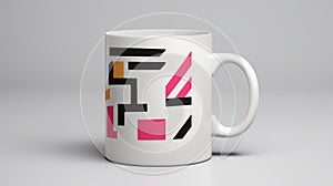 Abstract De Stijl Inspired Coffee Mug With Black And Pink Designs