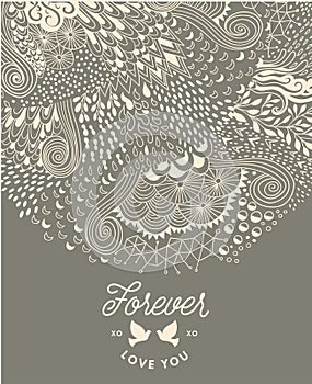 Abstract decoration, invitation card with ornate detailed ornament. Template frame design for card. Useful for packaging