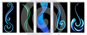 Abstract Decorative Elements in Blue and Green on Black Background
