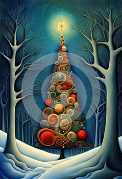 Abstract decorative fantastic ornamental Christmas tree illustration