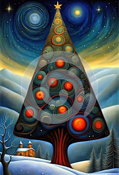 Abstract decorative fantastic ornamental Christmas tree illustration