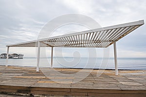 Abstract decorative metallic structure at Vollga Waterfront promenade in Durres, Albania