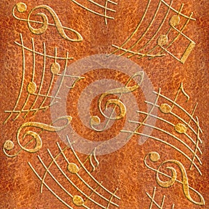 Abstract decorative music notes - Carpathian Elm wood texture