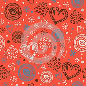 Abstract decorative seamless background with hearts. Endless doodle pattern. Ornamental cute texture. Modern wallpapers in stylish