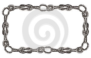 Abstract decorative vector border of drawn rigging rope tied in sea knots