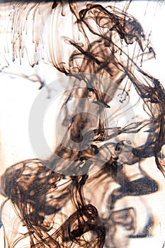 Abstract deepbrown figures of ink in water.