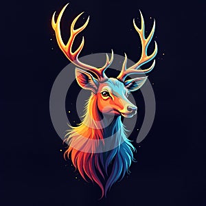 Abstract deer head graphic. Colorful cervid portrait. Vibrant digital artwork. Majestic animal design. Red orange wildlife image. photo