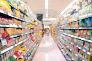 Abstract Defocus Blurred of Consumer Goods in Supermarket Grocery Store., Business Retail and Customer Shopping Mall Service.,