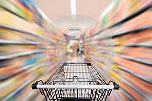 Abstract defocus blurred of consumer goods in supermarket grocery store., Business retail and customer shopping mall service., photo