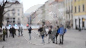 Abstract Defocused Blurred Background of many people on street