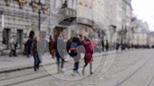 Abstract Defocused Blurred Background of many people on street