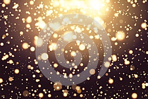 Abstract defocused circular golden bokeh sparkle glitter lights background. Magic christmas background. Elegant, shiny