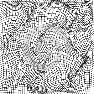 Abstract deformation of grid. Template of grid distort. Wavy mesh structure. Vector illustration