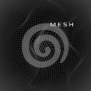 Abstract deformation of net. Wavy mesh structure. Vector illustration isolated on dark