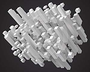 Abstract with deformed cubes. diagonal version. 3d style vector illustration