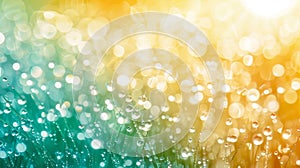 Abstract delicate gentle bokeh background in emerald green, yellow, and champagne gold colors