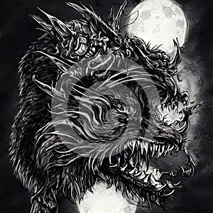 Abstract demonic werewolf beast of nightmares