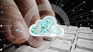 Abstract depiction of cloud computing with digital data transfer, technology concept of data security and connectivity