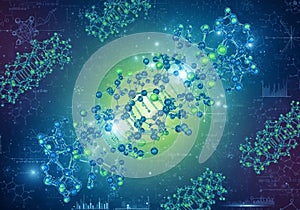 Abstract depiction of a complex molecular structure, featuring